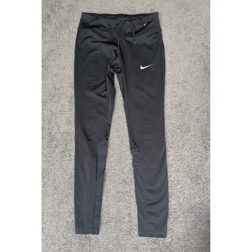 Nike Womens Dri-FIT Running Leggings Black Mesh Panel Reflective Tights Small